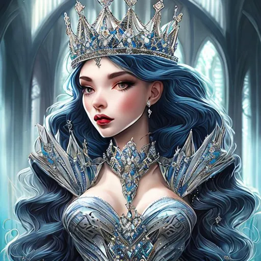 Prompt: Water queen with hyper detailed crown and dress


