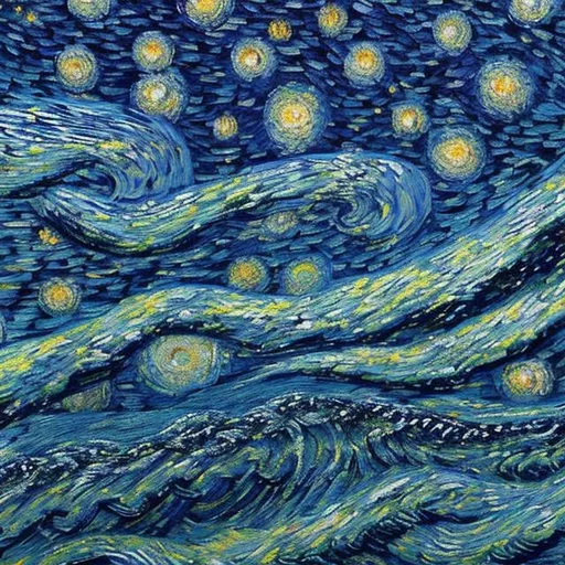 Prompt: humpback whales swimming within van gogh's starry night sky