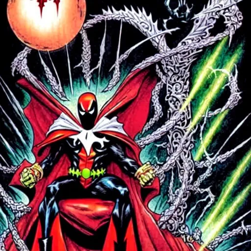 Prompt: Spawn from image comics on the throne