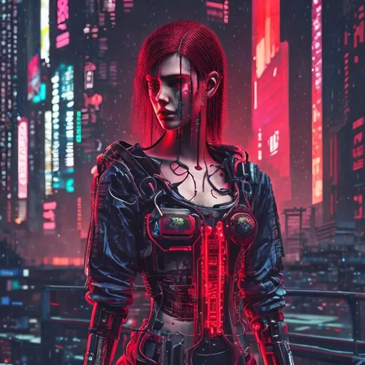 Prompt: Cyberpunk Red woman