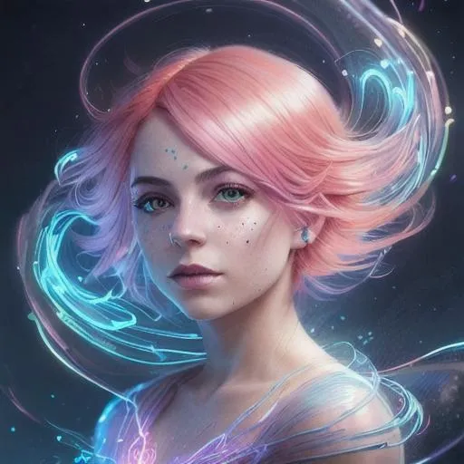 Prompt: incredibly detailed, glowing Luminous magical currents unusual magic elements, cinematic digital art, cinematic lighting, Gorgeous hyper-detailed, smooth and clear intricate details, inspired by Greg Rutkowski, photorealism, hyperdetailed,  #Prisi# young woman with pink hair hyperrealism 12k resolution complementary colors wide-angle lens sunny