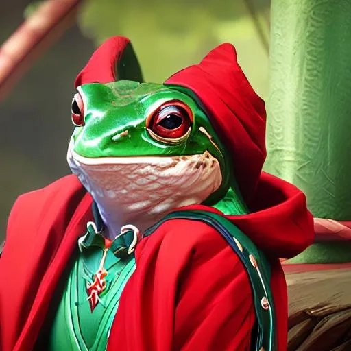 Prompt: frog prince in a red robe