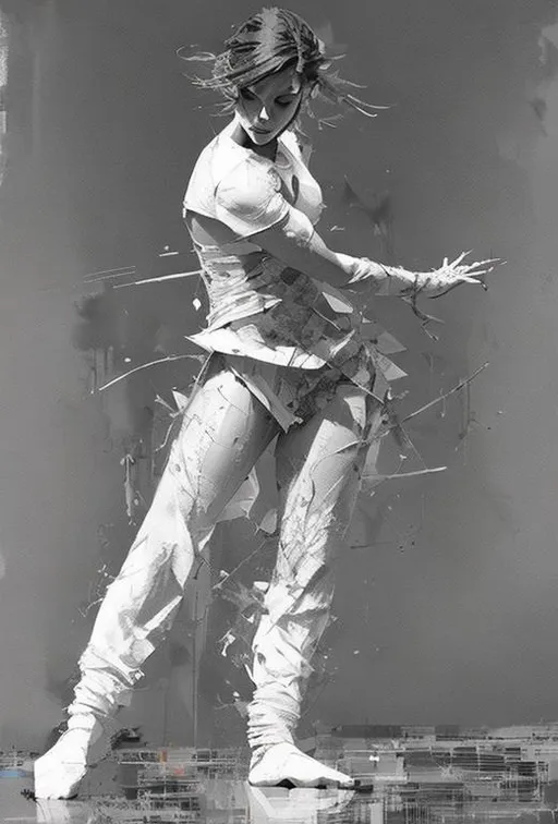 Prompt: dancer, abstract, centered, looking at the camera, approaching perfection, dynamic, moonlight, highly detailed, digital painting, artstation, concept art, smooth, sharp focus, illustration, art by Carne Griffiths and Wadim Kashin
