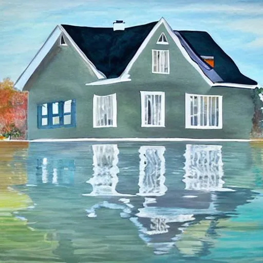 Prompt: A house painted in water paint
