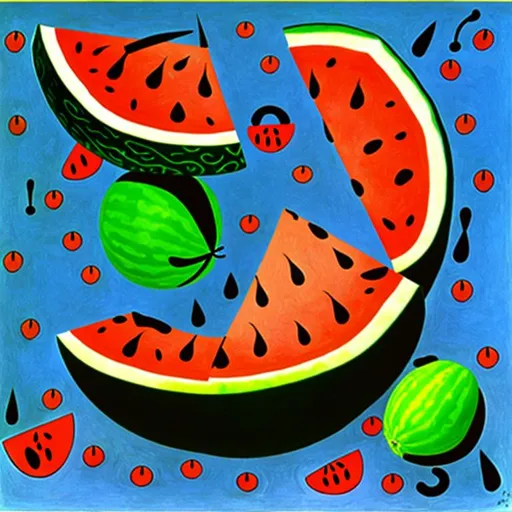 Prompt: A watermelon in joan miro style
