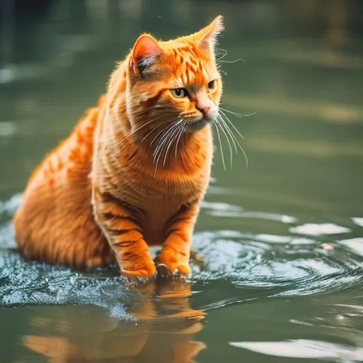 Prompt: orange cat in the water
