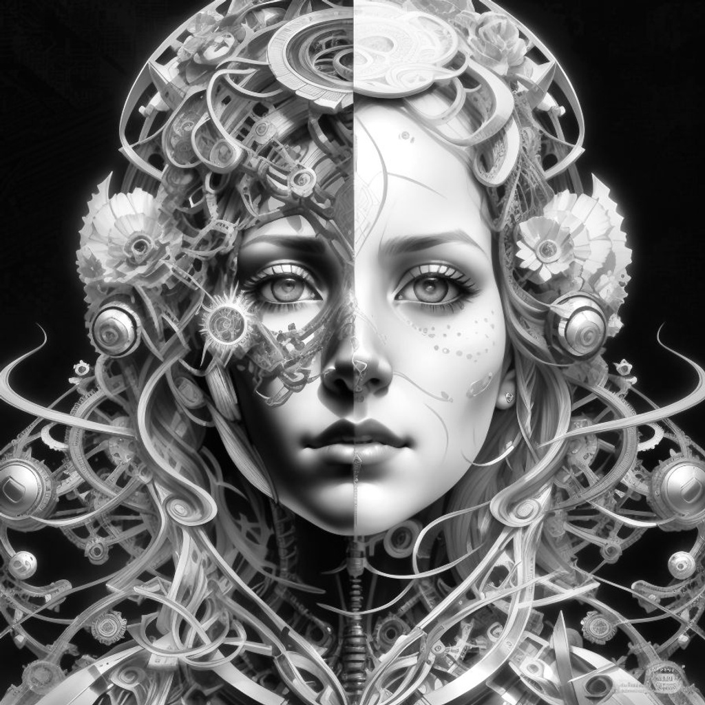 Biomechanical Split Portrait | OpenArt