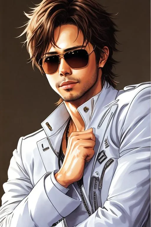 Prompt: (((Yoji Shinkawa))), sticker of ultra detailed portrait of enrique iglesias in high fashion white suit. Cool designer shades, high quality cell shaded illustration in post apocalyptic style by Yoji Shinkawa, ((full body)), dynamic pose, perfect anatomy, centered, freedom, soul, brown short hair, approach to perfection, cell shading, 4k , cinematic dramatic atmosphere, watercolor painting, global illumination, detailed and intricate environment, artstation, concept art, fluid and sharp focus, volumetric lighting, cinematic lighting, Art by Yoji Shinkawa,