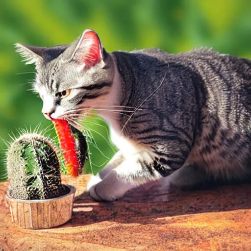 Cat Eating Cactus Openart