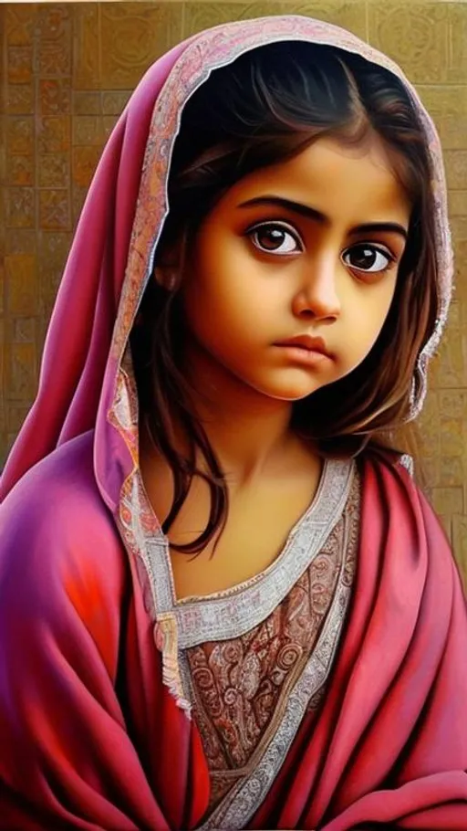 Prompt: artwork oil painting girl big eyes mughal
