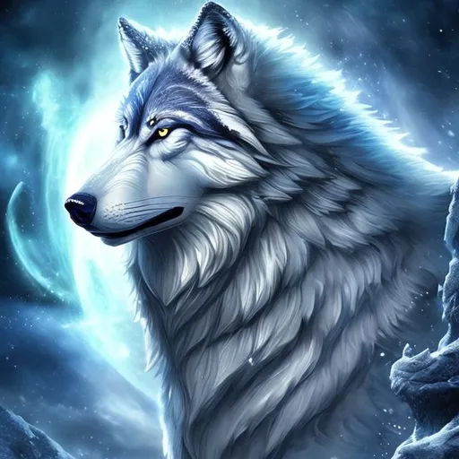 Prompt: Fantasy majestic wolf king