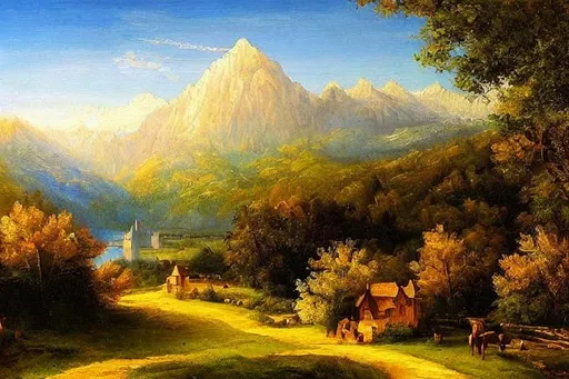 Prompt: realistic medieval oil painting of beautiful scenery