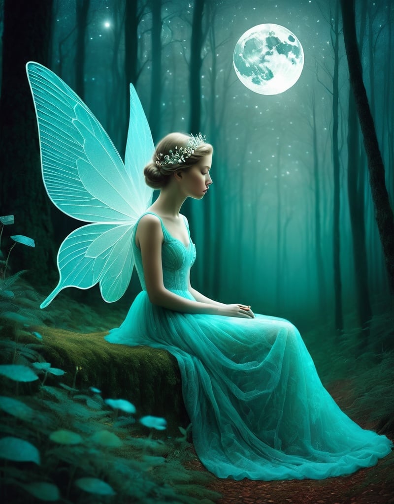 Anaglyph, Beautiful moonlight forest girl fairy , to... | OpenArt