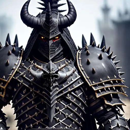 Prompt: a knight of a dark lords army, wearing dark armour with spikes and skulls, and big horns, Professional, Highly Detailed, Hyperrealistic, sharp focus, Professional, UHD, HDR, 8K, Render, HD, Trending on ArtStation, close up, bokeh, outdoor,