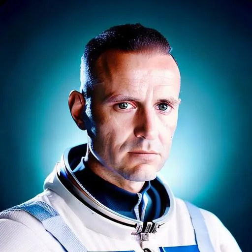 Prompt: Marcello Mastroianni is a futuristic civil servant dressed in a Space-1999-inspired business suit on a space station. photorealistic, accurate face
