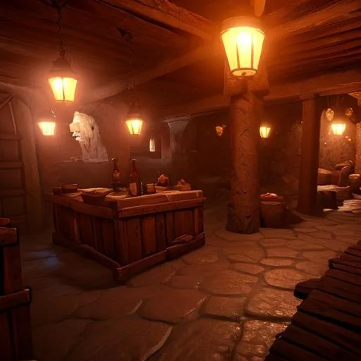 Prompt: Taverna animada, criaturas, party, night, lights of torch, inside tavern,epic cinematic, ultra realistic, unreal Engine, 8k.