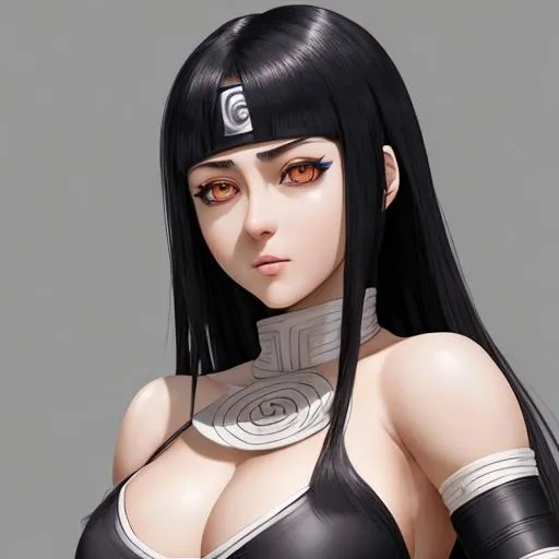 Prompt: an attractive Hinata Hyuga from naruto shipuuden with ultra realistic Black hair and Ultra realistic white Byakugan eyes, realistic complexion , beautiful body,  fantasy character portrait, ultra realistic, concept art, intricate details, studio lighting, symmetrical, ideal human, ultra details, super detailed, 64k, detailed body, full body, looking into the camera smooth, sharp, focus; illustration, golden ratio. By Ilya Kuvshinov 
