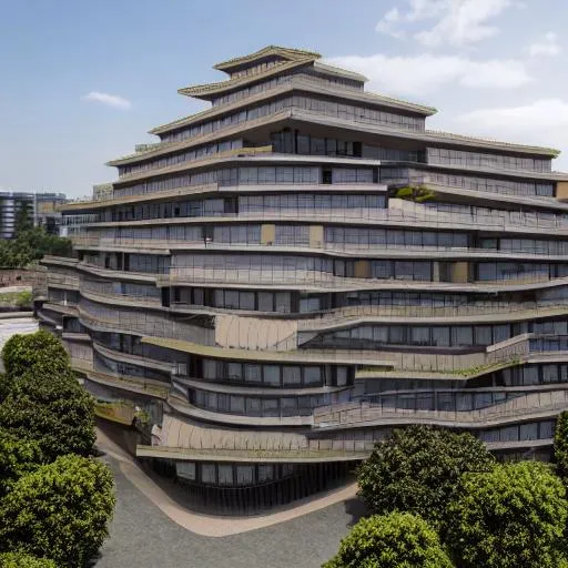 Prompt: Schuman Brussels inspired Congolese architecture with precolonial congolese art inspiration and Congolese minerals, volumetric natural light, ultra realistic, vray,  hd
