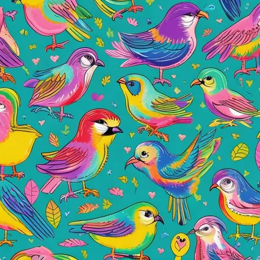 Prompt: Lisa frank style of birds in the forest