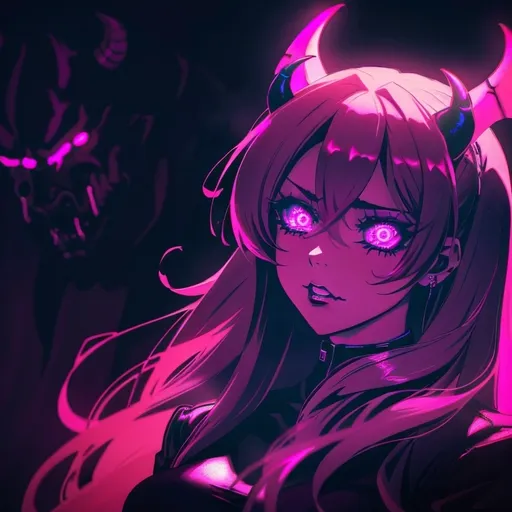 Prompt: beautiful female demon, hell, demonic, vaporwave, retro, neon, aesthetic, liminal, high quality, high definition, beautiful, dramatic lighting