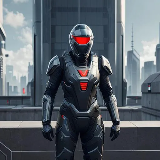 Prompt: hard surface futuristic exoskeletal  armour concept art, sci fi style art, in futuristic city background, .obj file, high quality render, rendered in Unreal Engine 5 ultrarealistic 