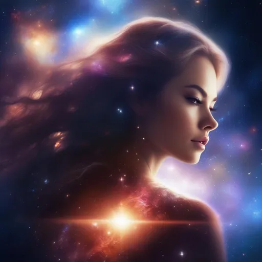 Prompt: a gorgeous faced, perfect bodied, buxom beautiful woman falls through, stars, space, nebulas and galaxies 