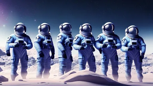 Prompt: 2660x1140px astronauts on a civilized moon. blue theme