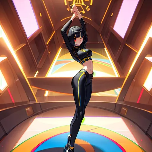 Prompt: a lonely AI girl, very tall, thick thighs, wide hips, huge glutes, long legs, arms, slender waist, big beautiful symmetrical eyes, intriguingly beautiful face, aloof expression, symmetrical face, bob haircut with bangs, wearing yoga clothes, stretching, 36K resolution, 12K raytracing, hyper-professional, impossible quality, impossible resolution, impossible detail, hyper output