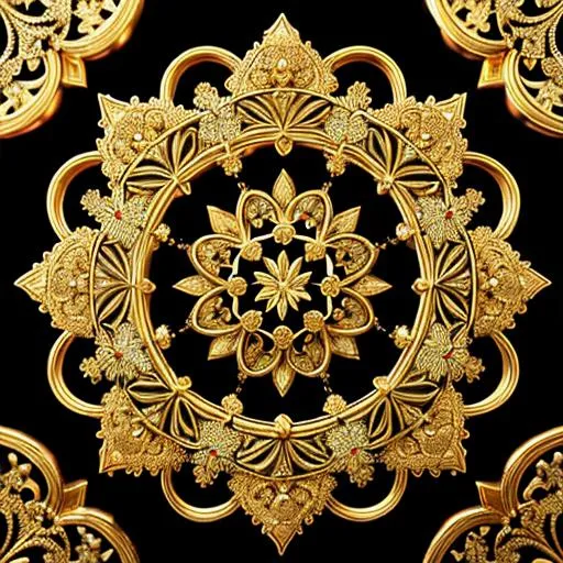 Prompt: fantastically detailed filigree art, jewel, fine and delicate gold threads, extremely symmetrical, very intricate, insanely detailed, hyperrealistic, sharp focus, octane render, uhd, 32k