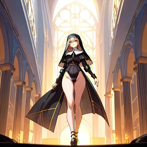 Prompt: a lonely AI girl, very tall, thick thighs, wide hips, huge glutes, long legs, slender arms, slender waist, big beautiful symmetrical eyes, intriguingly beautiful face, aloof expression, bob haircut with bangs, wearing Medieval heavy plate-armor, Warrior-Nun fashion, 12K resolution, hyper quality, hyper-detailed, 12K resolution, hyper-professional