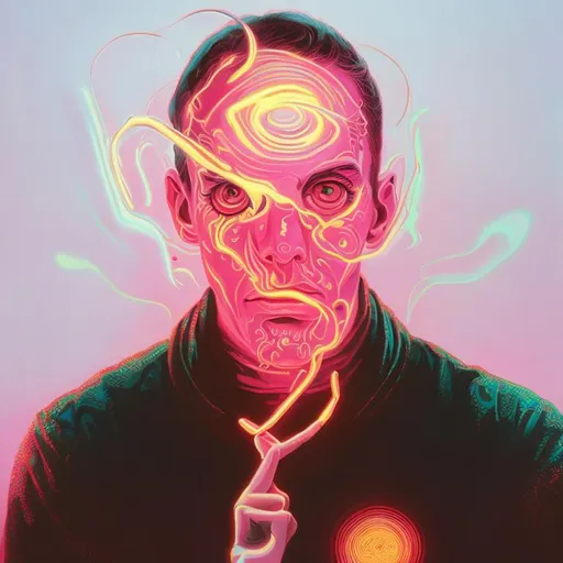 Prompt: Hypnotic illustration of John pelletier, hypnotic psychedelic art, pop surrealism, dark glow neon paint, mystical, Behance