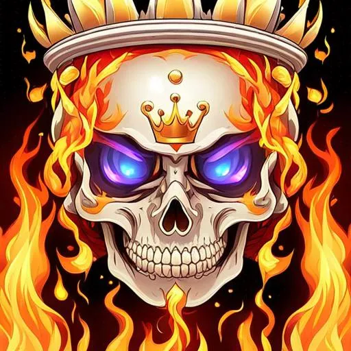 Prompt: Flaming skull wearing a crown anime style