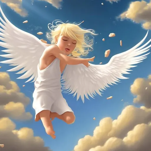 Prompt: Beautiful blonde angel falling