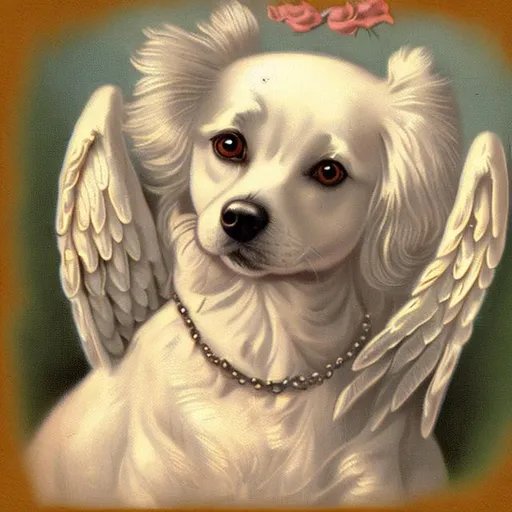 Prompt: Vintage angel dog portrait
