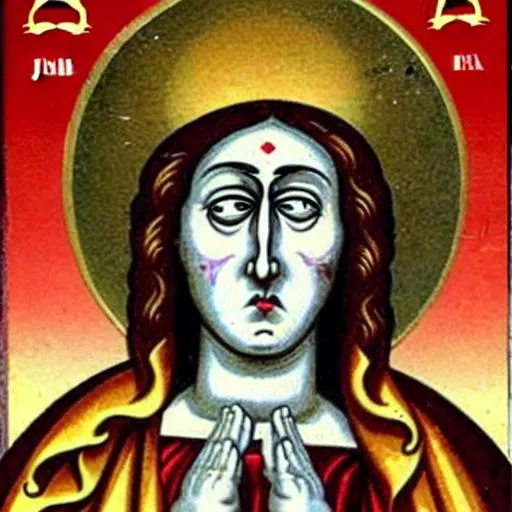 Prompt: Porfis the patron saint of Karma. Slender hands of murder and deceit. Murders women and children for the Mexican cartels.