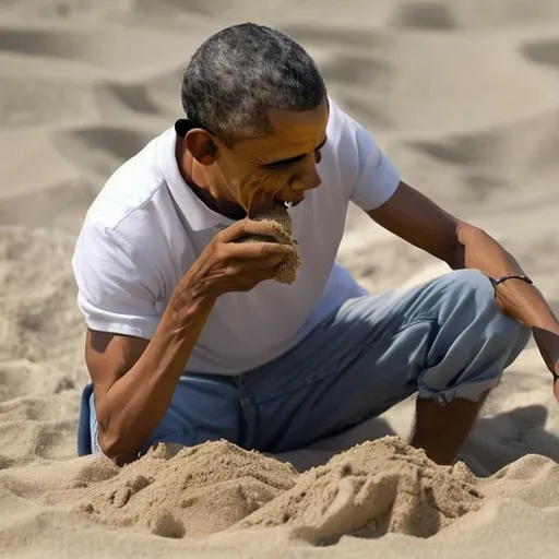 Prompt: Obama eating sand with Mario