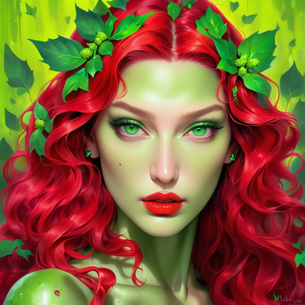 Bella hadid portrait, poison ivy, digital painting,... | OpenArt