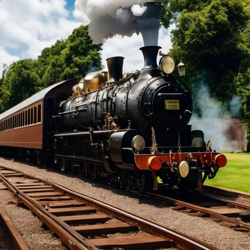 Prompt: A steam train wearing a Cuban link gold chain