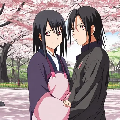 Prompt: itachi uchiha and izumi uchia love in sakura park