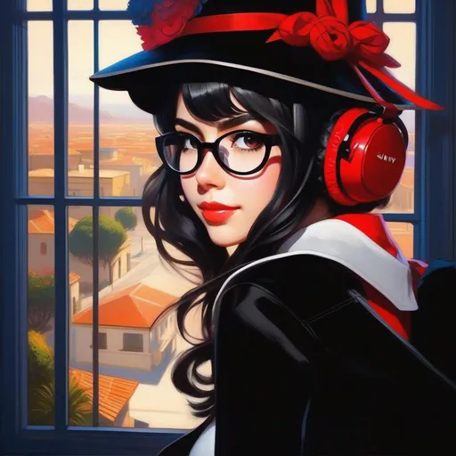 Prompt: Nerdy Latina girl in Persona 5, anime, sunny atmosphere, extremely detailed painting by Greg Rutkowski and by Henry Justice Ford and by Steve Henderson