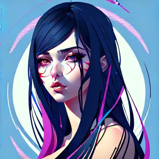 Melancholy beauty, 2d vector illustration portrait,...