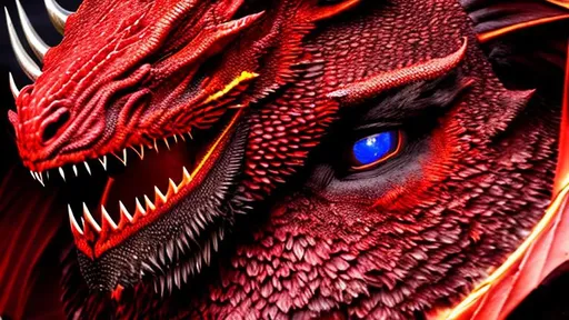 Prompt: Horned Red Dragon, Red Skin and eyes, Black markings on his face, Black horns with red tips,  Photorealistic, Intricately Detailed, Hyper Detailed, Hyper Realistic, Volumetric Lighting, Beautiful coloring and face detail, Rifts Savage Worlds Inspired