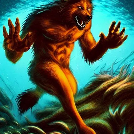 Prompt: Werewolf underwater