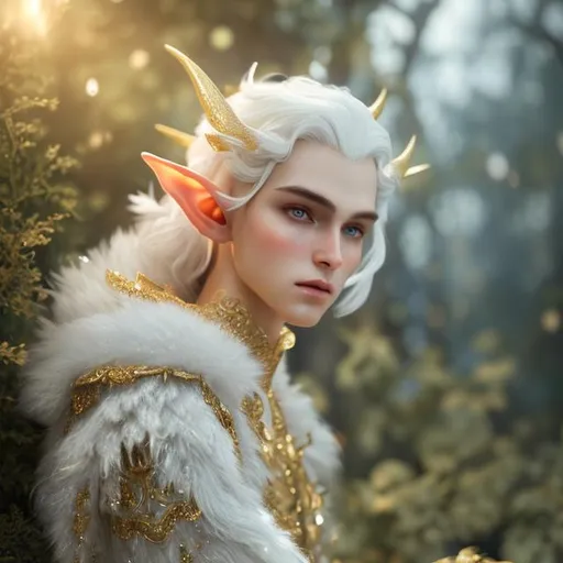 Prompt: beautiful photograph of most beautiful fictional, elf, male, goodnes, angelic, White and golden, extremely, detailed environment, detailed blur background, intricate, detailed skin, natural colors , professionally color graded, photorealism, 8k, moody lighting.