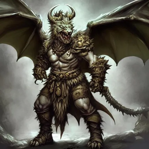Prompt: dungeons and dragons gnoll with dragon wings