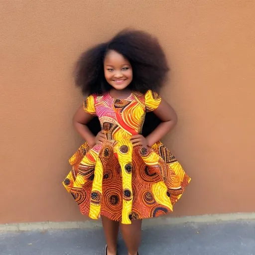 Prompt: Cute chubby caramel coloured 10 year old smiling princess with ankara peplum dress
