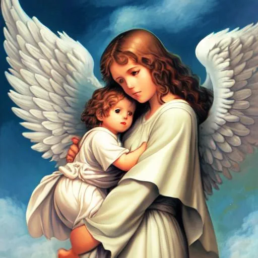 Prompt: protective guardian angel and child 