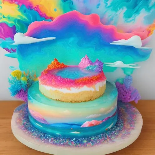 Prompt: Lisa frank style of ocean made of dessert diorama