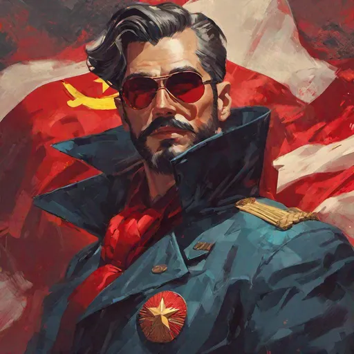 Prompt: Villain, digital artwork, digital illustration, trending on artstation, USSR, communist, man, male, masculine in the style of Artgerm, Arthur Suydam, Alex Maleev, Shintaro Kago, Gil Elvgren, Greg rutkowski, dark color palette, amazing shading, masterpiece, 4k, intricate detail