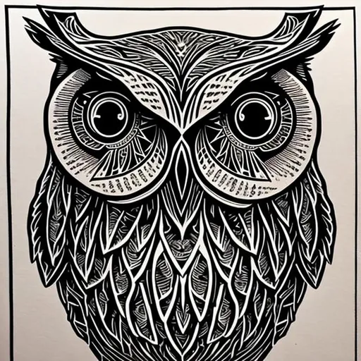 Prompt: High detailed masterpiece linocut, owl